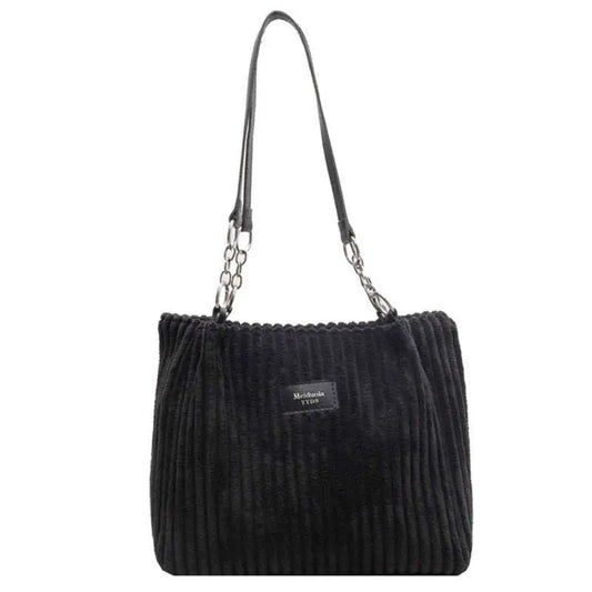 Retro Large Capacity Shoulder Bag Casual Simple Portable Shopper Tote Bag Corduroy Solid Commuter Zipper Women's Handbag - AMIR BAGS INDIA PRIVATE LIMITED