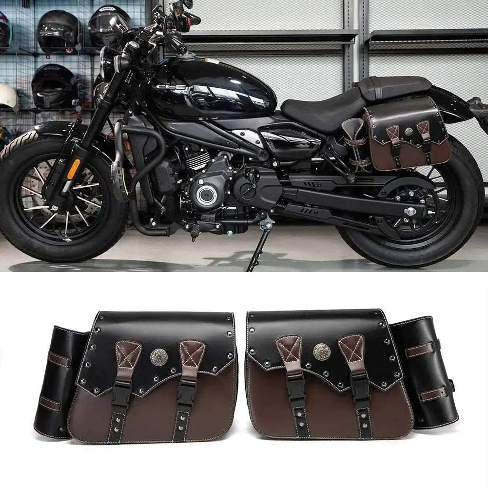 Retro Motorcycles Front Hang Bag High Quality PU Leather Cruising Equipment Punk Style Large Capacity Moto Luggage Saddle Bags - AMIR BAGS INDIA PRIVATE LIMITED