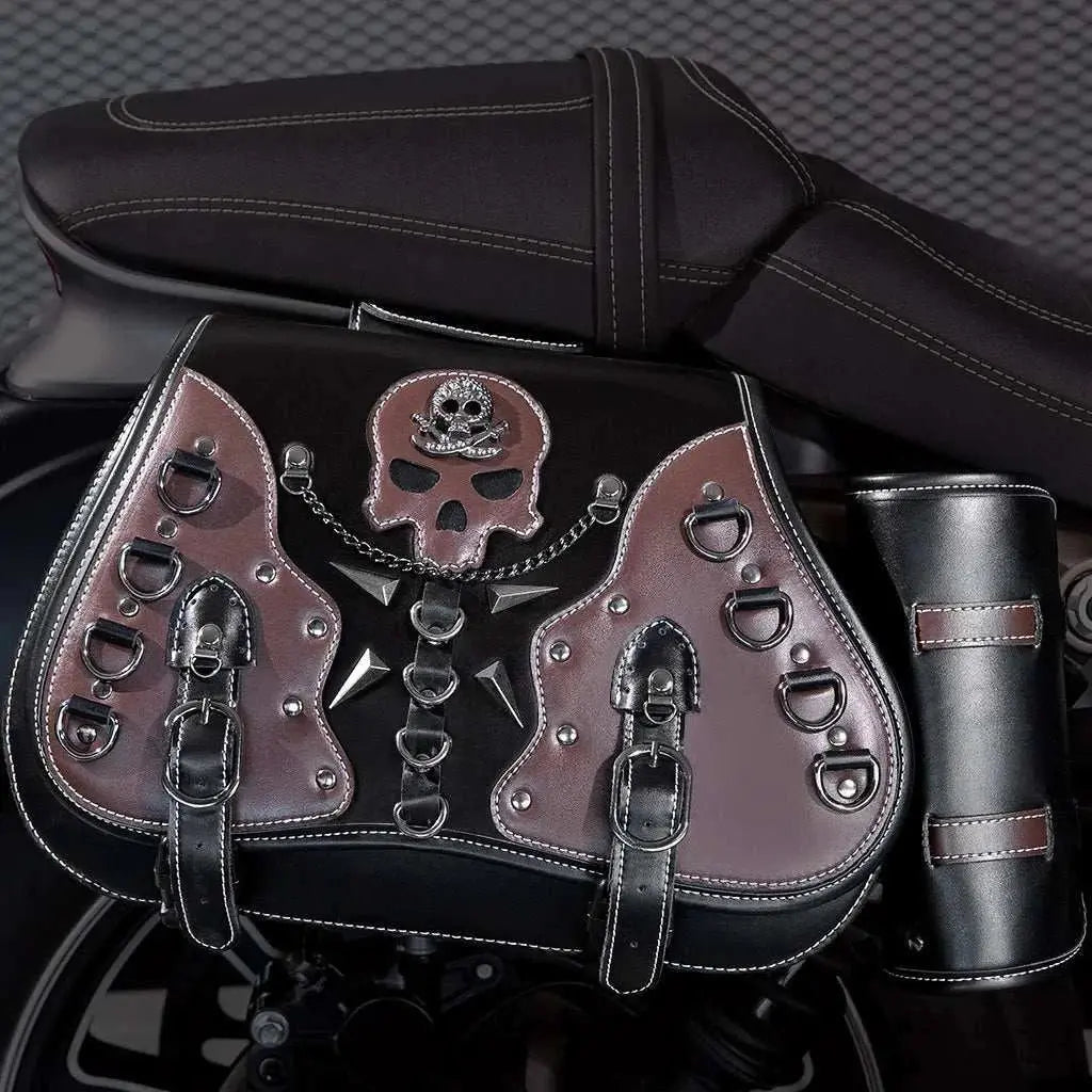 Retro Motorcycles Front Hang Bag High Quality PU Leather Cruising Equipment Punk Style Large Capacity Moto Luggage Saddle Bags - AMIR BAGS INDIA PRIVATE LIMITED