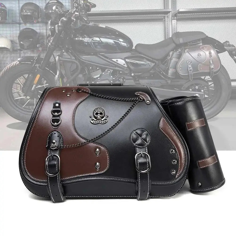 Retro Motorcycles Front Hang Bag High Quality PU Leather Cruising Equipment Punk Style Large Capacity Moto Luggage Saddle Bags - AMIR BAGS INDIA PRIVATE LIMITED