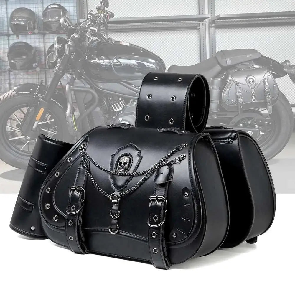Retro Motorcycles Front Hang Bag High Quality PU Leather Cruising Equipment Punk Style Large Capacity Moto Luggage Saddle Bags - AMIR BAGS INDIA PRIVATE LIMITED