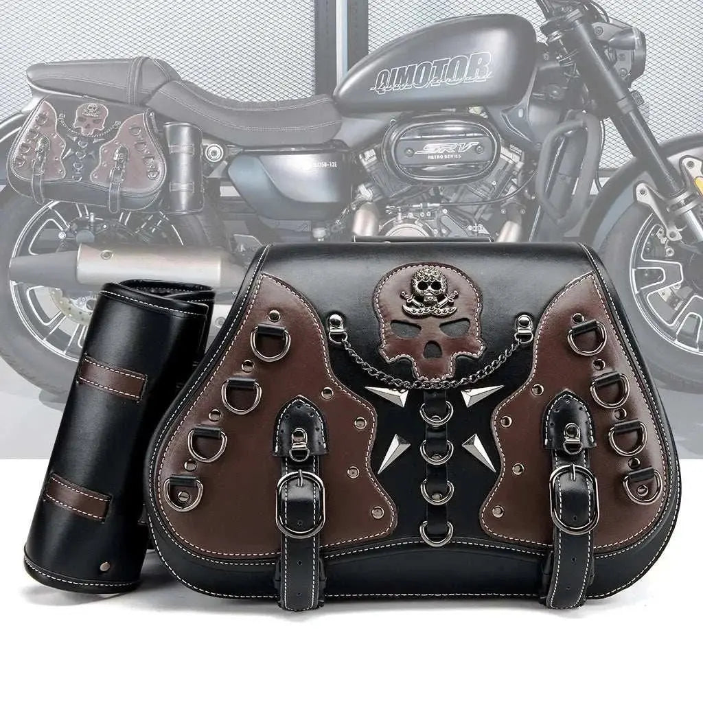 Retro Motorcycles Front Hang Bag High Quality PU Leather Cruising Equipment Punk Style Large Capacity Moto Luggage Saddle Bags - AMIR BAGS INDIA PRIVATE LIMITED