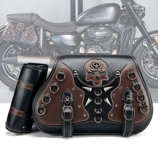 Retro Motorcycles Front Hang Bag High Quality PU Leather Cruising Equipment Punk Style Large Capacity Moto Luggage Saddle Bags - AMIR BAGS INDIA PRIVATE LIMITED