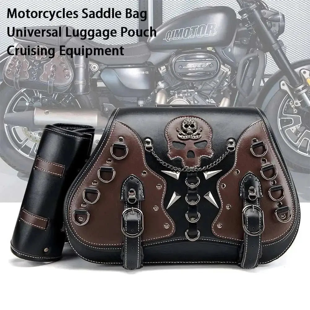 Retro Motorcycles Front Hang Bag High Quality PU Leather Cruising Equipment Punk Style Large Capacity Moto Luggage Saddle Bags - AMIR BAGS INDIA PRIVATE LIMITED
