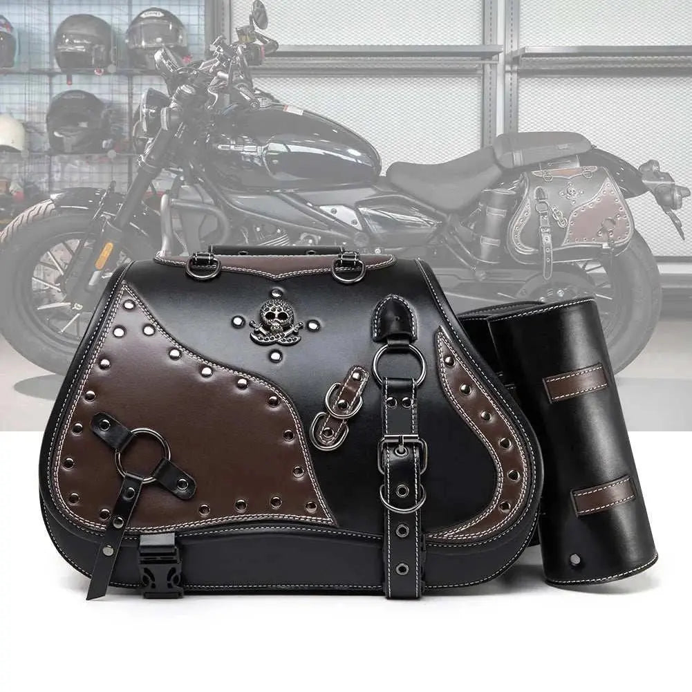 Retro Motorcycles Front Hang Bag High Quality PU Leather Cruising Equipment Punk Style Large Capacity Moto Luggage Saddle Bags - AMIR BAGS INDIA PRIVATE LIMITED