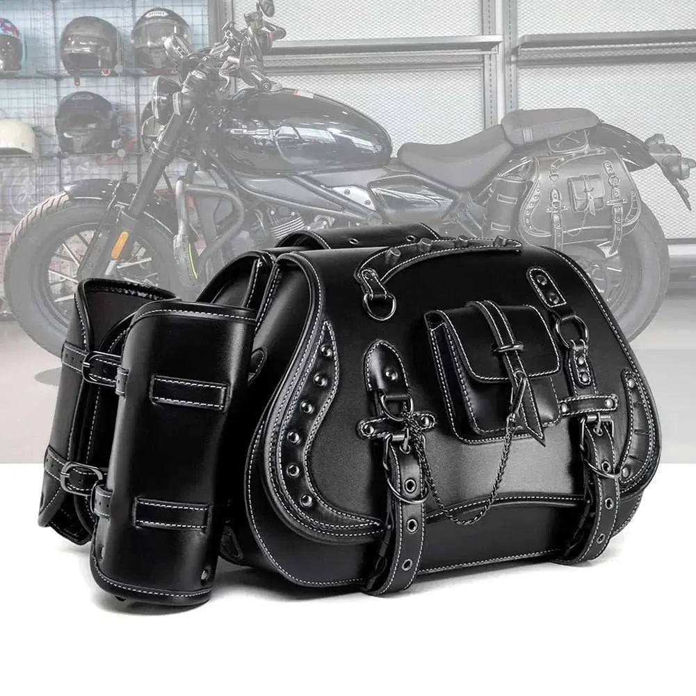 Retro Motorcycles Front Hang Bag High Quality PU Leather Cruising Equipment Punk Style Large Capacity Moto Luggage Saddle Bags - AMIR BAGS INDIA PRIVATE LIMITED