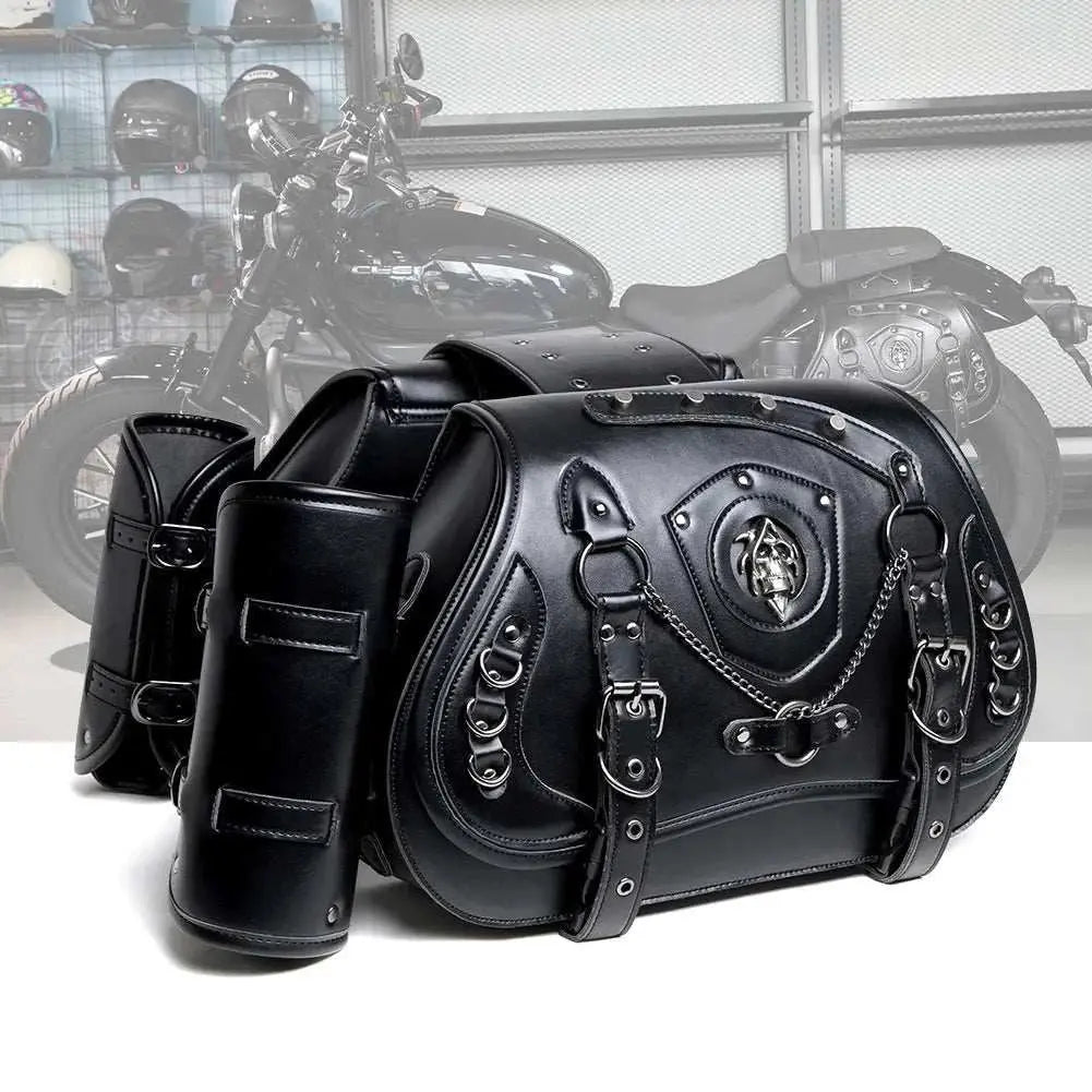 Retro Motorcycles Front Hang Bag High Quality PU Leather Cruising Equipment Punk Style Large Capacity Moto Luggage Saddle Bags - AMIR BAGS INDIA PRIVATE LIMITED