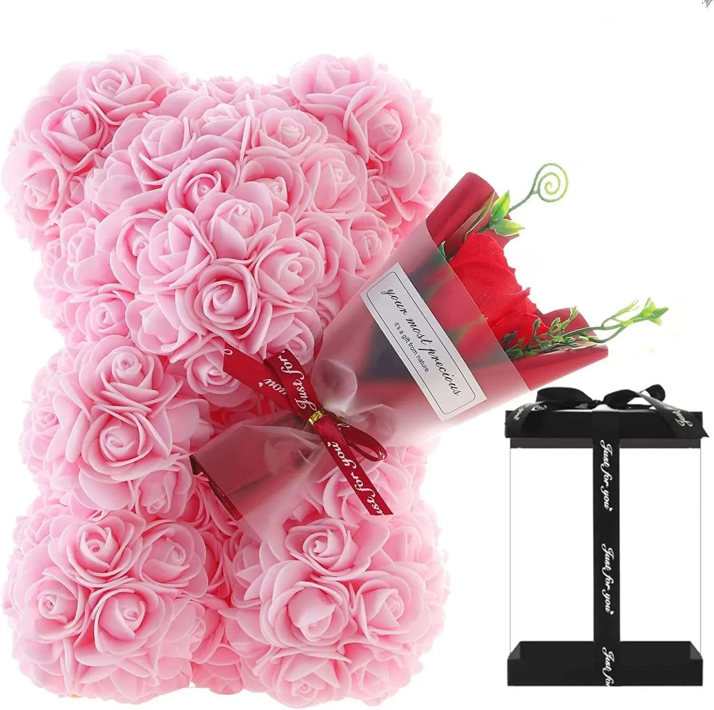 Rose Bear Preserved Fresh Flower Valentine's Day Birthday Gift - AMIR BAGS INDIA PRIVATE LIMITED