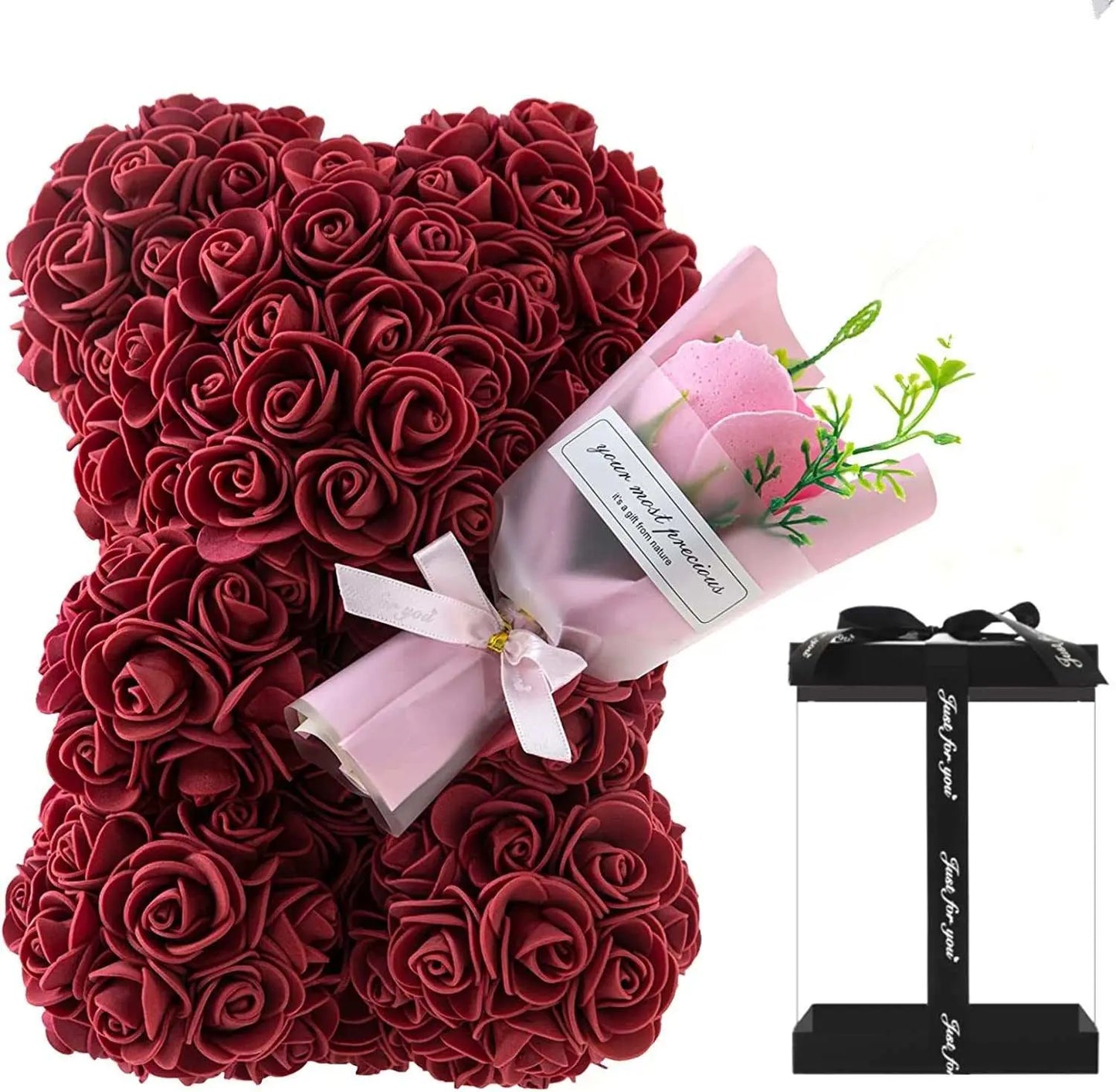 Rose Bear Preserved Fresh Flower Valentine's Day Birthday Gift - AMIR BAGS INDIA PRIVATE LIMITED