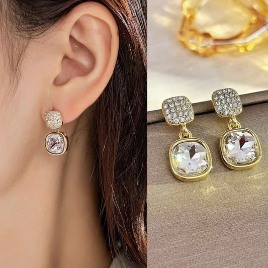 Simple Square Zircon Stud Earrings Ins Light Luxury High - end Women's New All - matching - AMIR BAGS INDIA PRIVATE LIMITED
