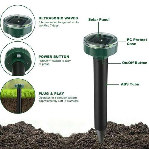Solar Power Animal Repeller Ultrasonic Mole Pest Cat Mice Rodent - AMIR BAGS INDIA PRIVATE LIMITED