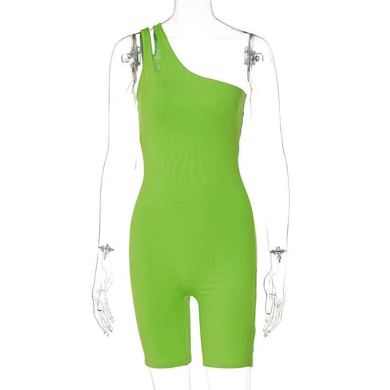 Solid Color One Shoulder Slim Fit Hip Raise Sports Yoga Jumpsuit - AMIR BAGS INDIA PRIVATE LIMITED