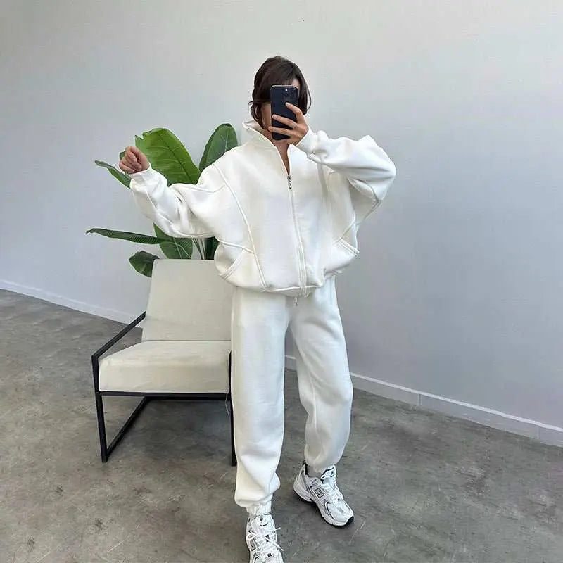 Sports Suits With Pockets Stand - up Collar Zipper Cardigan And Drawstring Trousers Fashion Jogger Set Outfits Tracksuits Women's Clothing - AMIR BAGS INDIA PRIVATE LIMITED