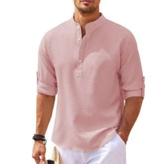 Stand Collar Button Shirt Summer Pineapple Texture Shirt Casual Top Men's Clothing - AMIR BAGS INDIA PRIVATE LIMITED
