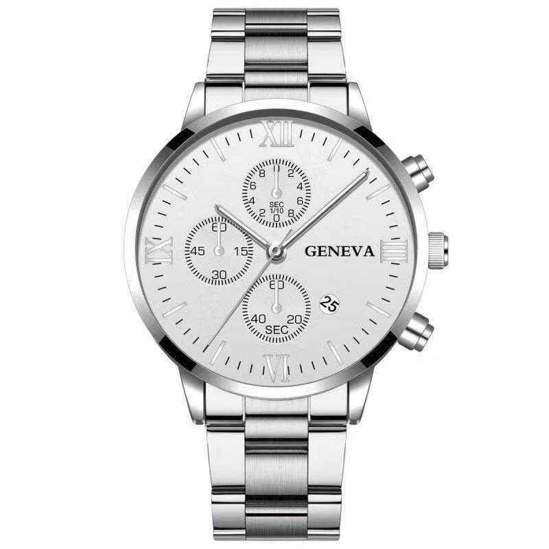 Steel Watch Men's Stainless Steel Three - eye Calendar - AMIR BAGS INDIA PRIVATE LIMITED