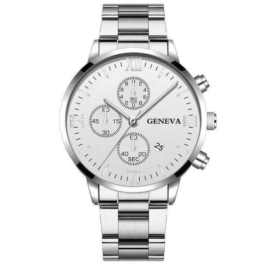 Steel Watch Men's Stainless Steel Three - eye Calendar - AMIR BAGS INDIA PRIVATE LIMITED