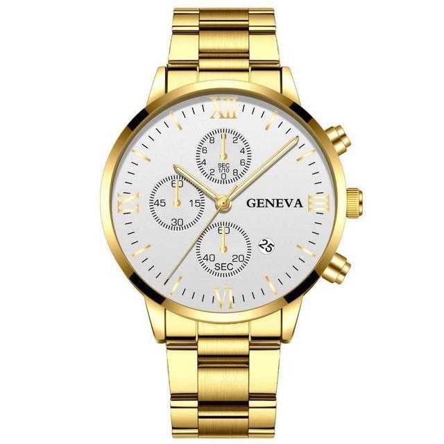 Steel Watch Men's Stainless Steel Three - eye Calendar - AMIR BAGS INDIA PRIVATE LIMITED