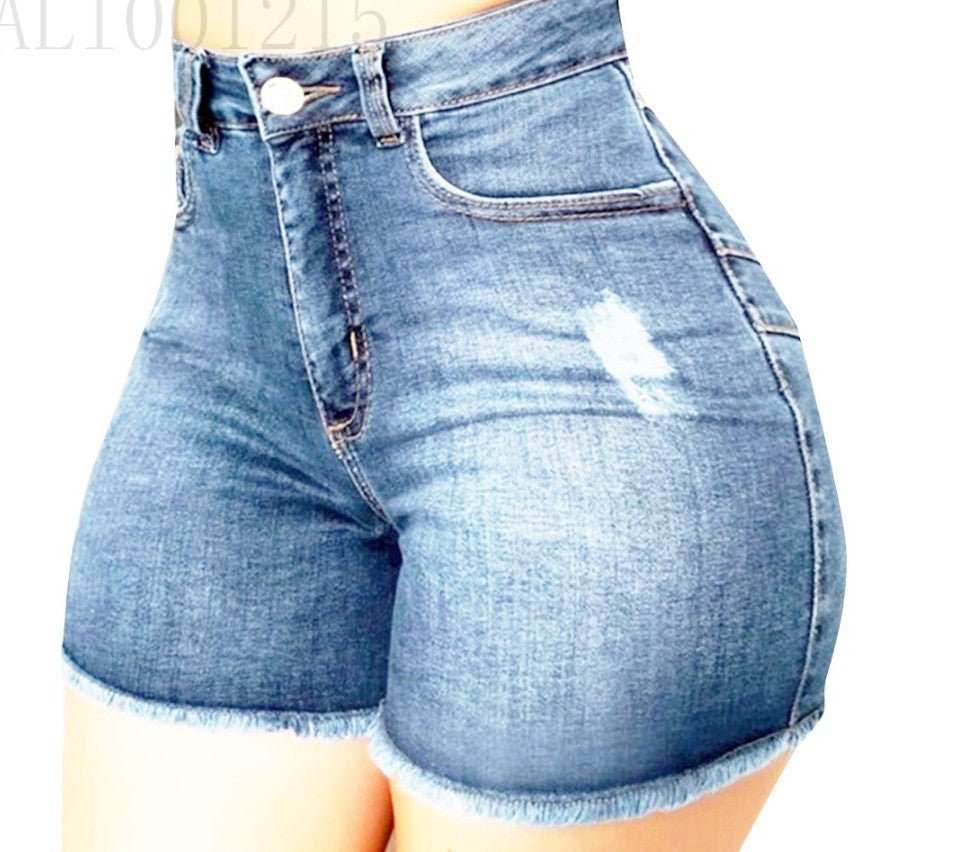 Stretch Slim Fit Ripped Tassel Denim Shorts For Women - AMIR BAGS INDIA PRIVATE LIMITED