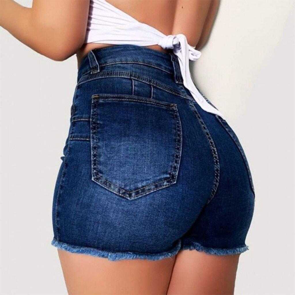 Stretch Slim Fit Ripped Tassel Denim Shorts For Women - AMIR BAGS INDIA PRIVATE LIMITED