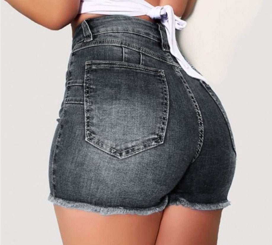 Stretch Slim Fit Ripped Tassel Denim Shorts For Women - AMIR BAGS INDIA PRIVATE LIMITED