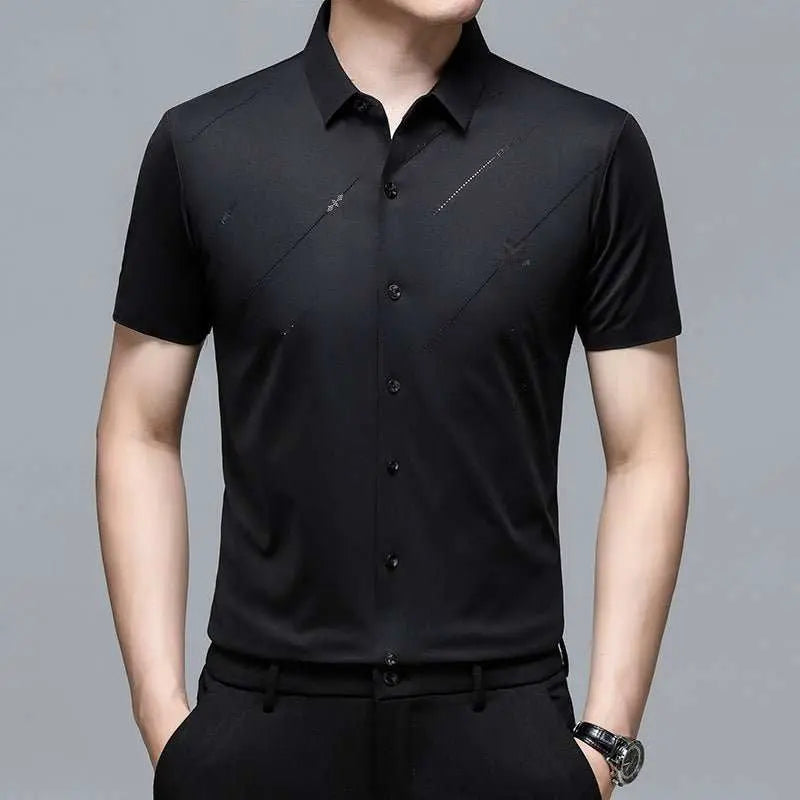 Summer New Men's Short-sleeved Shirt Seamless Business ShirtProduct information:Pattern: stripes Thickness: ordinary Color: white, black, wine red, dark green, dark blue, mechanical blue, sky blue Main fabric composition: PolDropshipmanAMIR BAGS INDIA PRIVATE LIMITEDnull