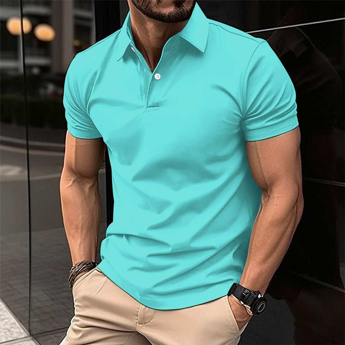 Summer Short Sleeve Polo Shirt Men Solid Color Button Lapel Button Top - AMIR BAGS INDIA PRIVATE LIMITED