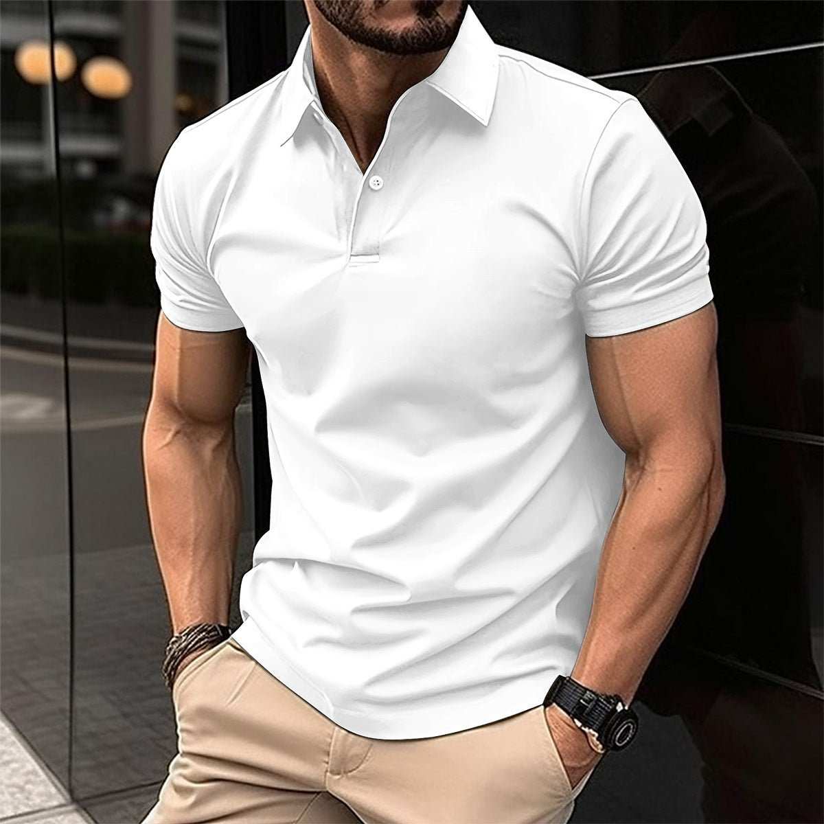 Summer Short Sleeve Polo Shirt Men Solid Color Button Lapel Button Top - AMIR BAGS INDIA PRIVATE LIMITED