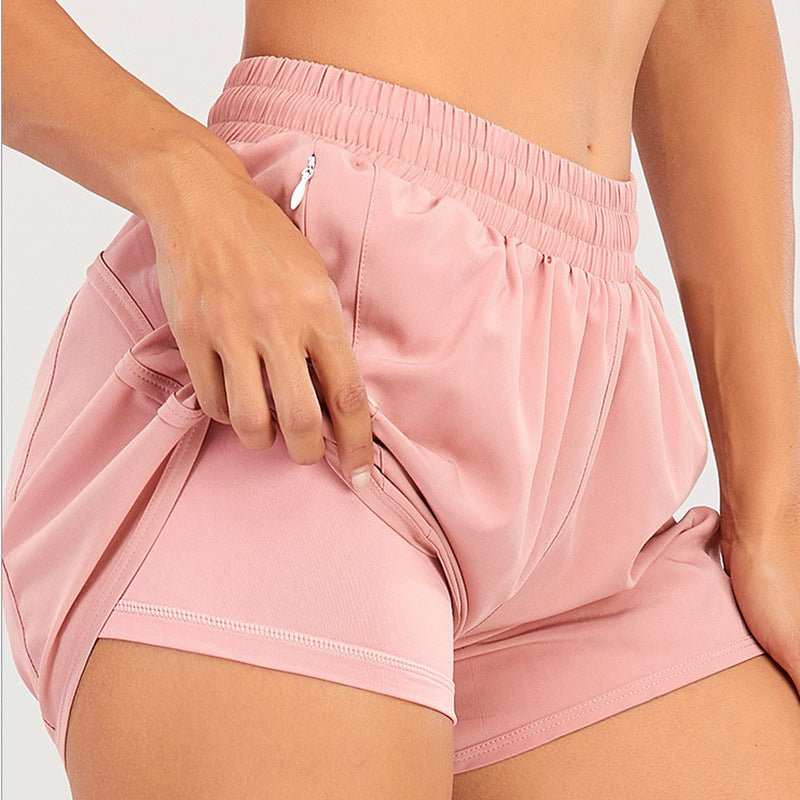 Summer Sports Shorts With Zipper Pockets Breathable Loose Anti - exposure Outdoor Running Fitness Pants For Womens Clothing - AMIR BAGS INDIA PRIVATE LIMITED