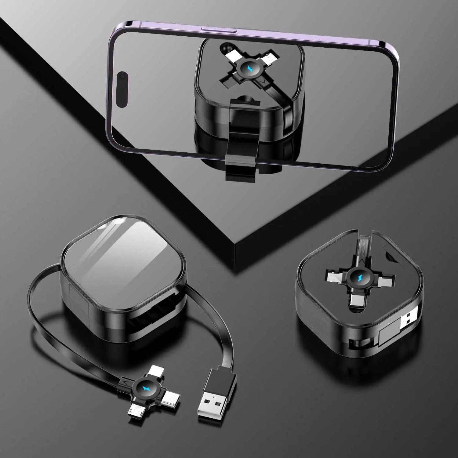 Three-in-one Bracket Telescopic Data CableProduct information:Features: fast chargeInterface: Mini USB,Lightning,Micro USB,TYPE-CLength: 1-2mMaterial: PC ABSColor classification: Black White Pink Yellow GreeDropshipmanAMIR BAGS INDIA PRIVATE LIMITEDnull