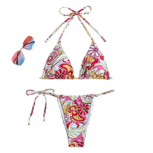 Triangle Printed Bikini For Women With Separate System And Hanging Neck Swimsuit - AMIR BAGS INDIA PRIVATE LIMITED