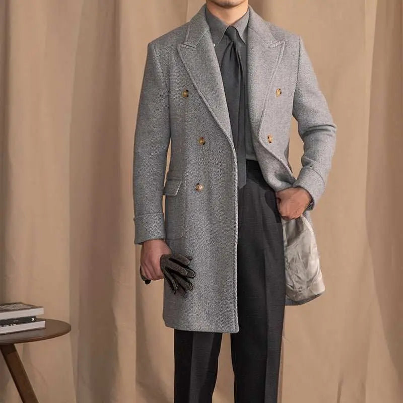 Vintage Men's Wool Herringbone Polo CoatProduct Details:Collar type: suit collarColor category: Gray KhakiFront flap: double breastedLength: Medium lengthMaterial composition: Wool 70% polyester 30%Size inDropshipmanAMIR BAGS INDIA PRIVATE LIMITEDnull