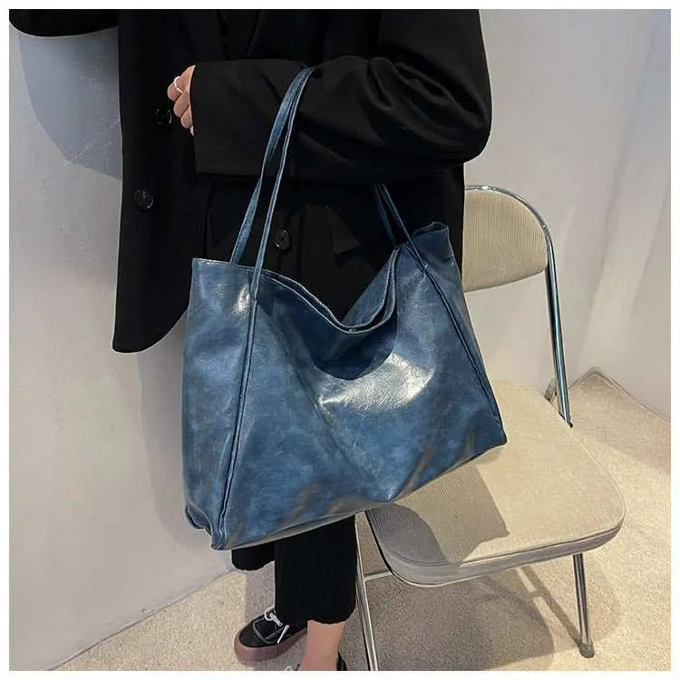 Vintage Women's Tote Bag Athletic Casual Fashion Large Capacity Leather Shoulder Bag Shopper Harajuku Simple Handbag - AMIR BAGS INDIA PRIVATE LIMITED