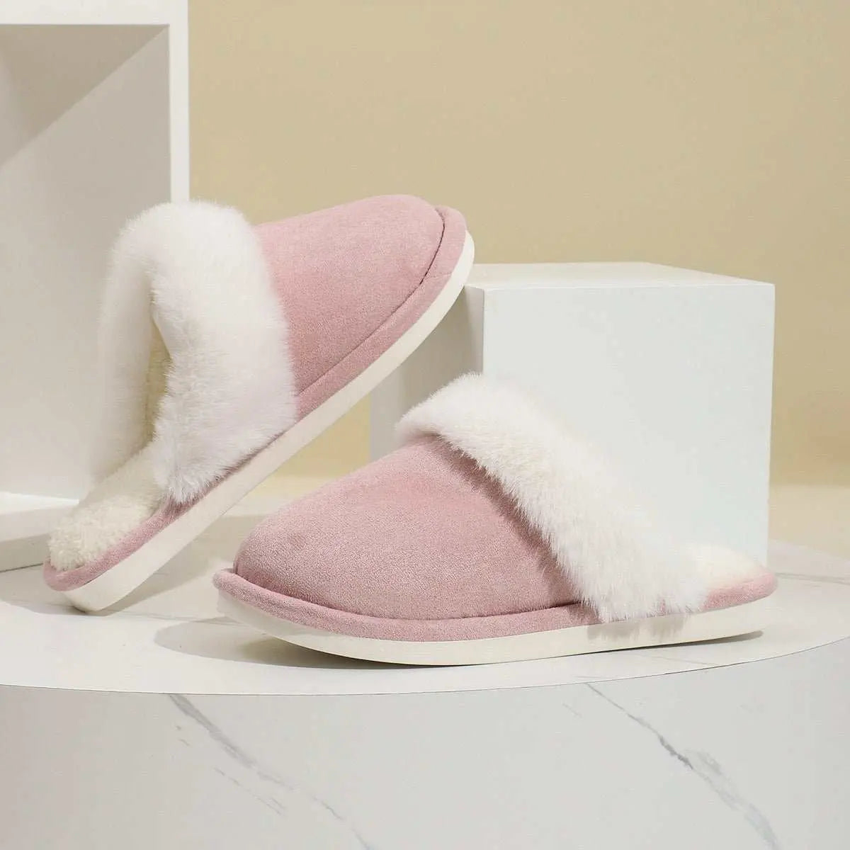 Winter Warm Plush Slippers Home Indoor Non - slip Bedroom Floor Soft Fuzzy Slipper For Couple Fashion Solid House Shoes - AMIR BAGS INDIA PRIVATE LIMITED
