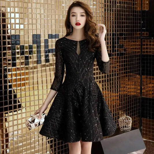 Women's Black Dinner Party Cocktail Party Birthday Party Dress Small Dress Short Socialite - AMIR BAGS INDIA PRIVATE LIMITED