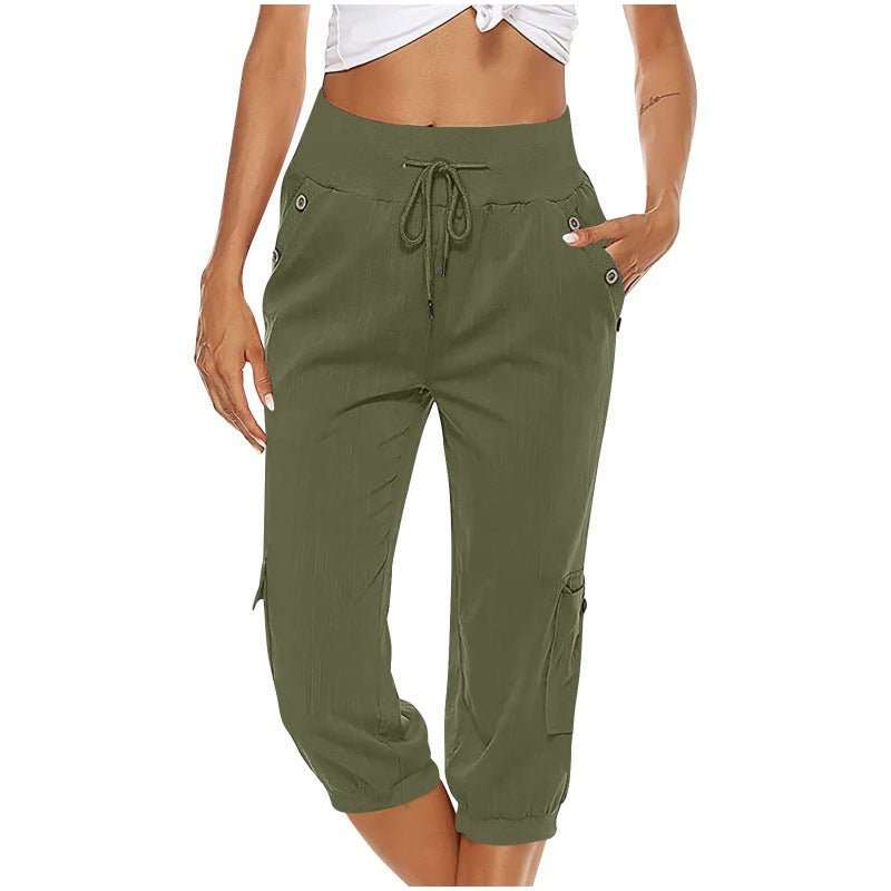 Women's Cropped Pants Cotton Linen Cargo Pocket Casual Pants - AMIR BAGS INDIA PRIVATE LIMITED