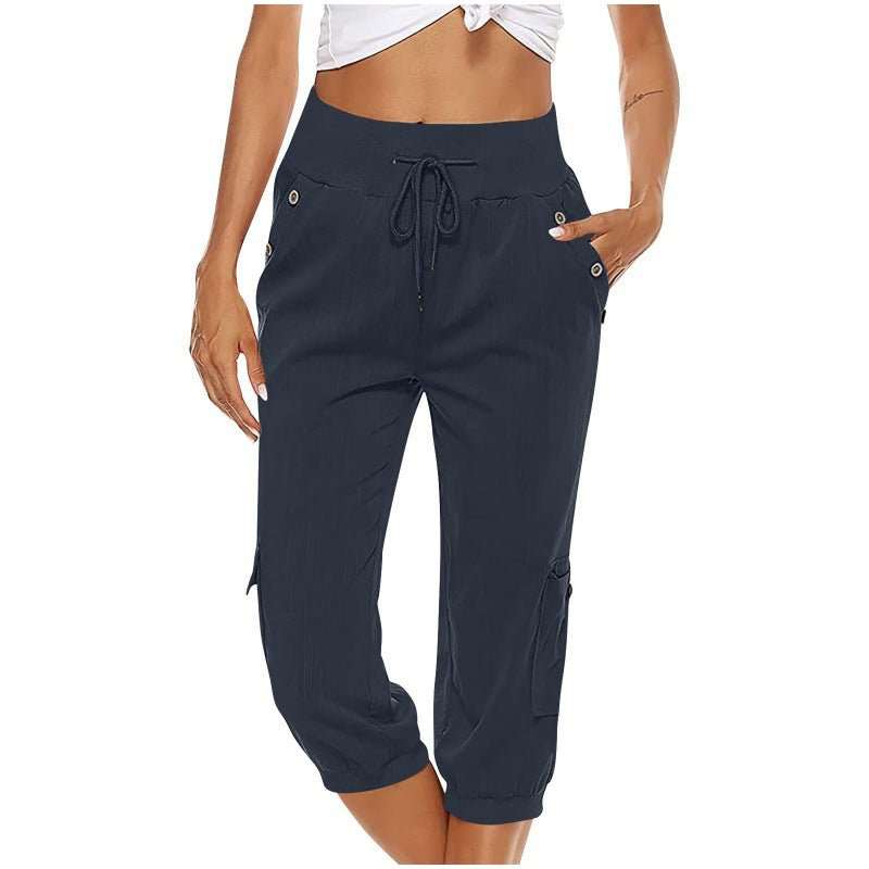 Women's Cropped Pants Cotton Linen Cargo Pocket Casual Pants - AMIR BAGS INDIA PRIVATE LIMITED