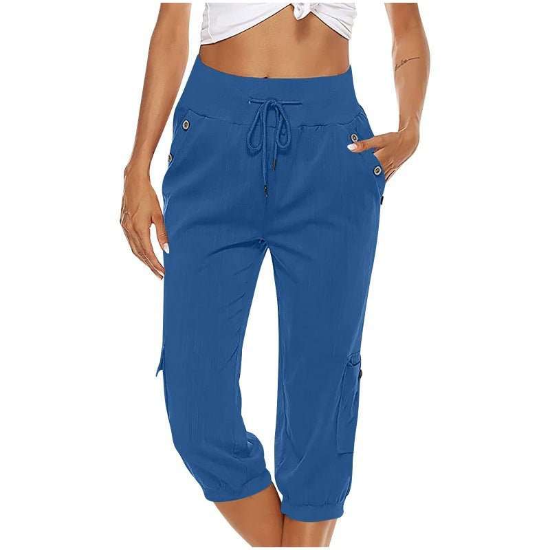 Women's Cropped Pants Cotton Linen Cargo Pocket Casual Pants - AMIR BAGS INDIA PRIVATE LIMITED