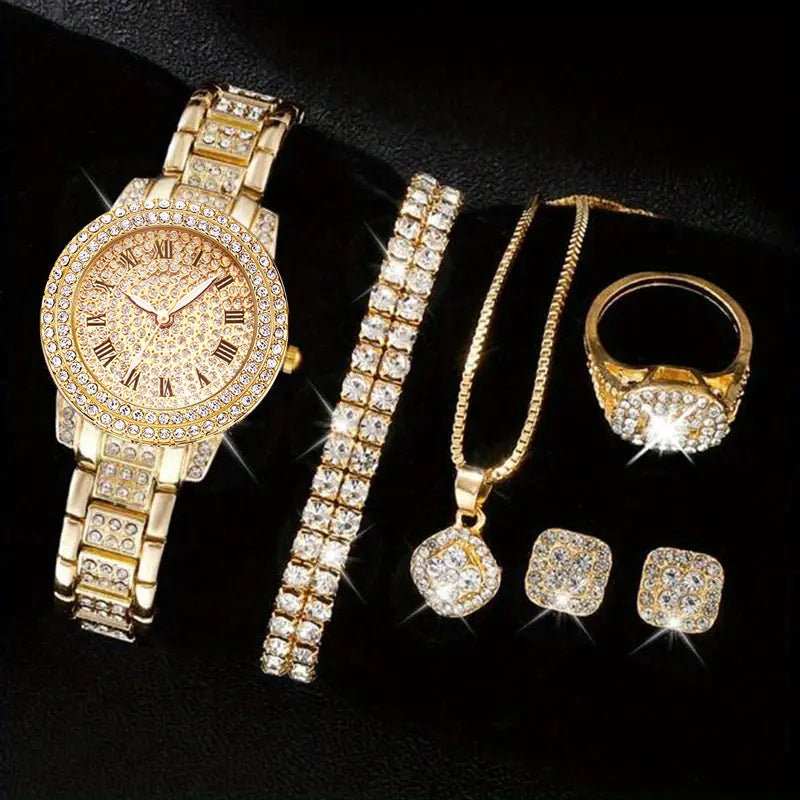 Women's Diamond Fashion Roman Quartz Watch Five - piece Set - AMIR BAGS INDIA PRIVATE LIMITED