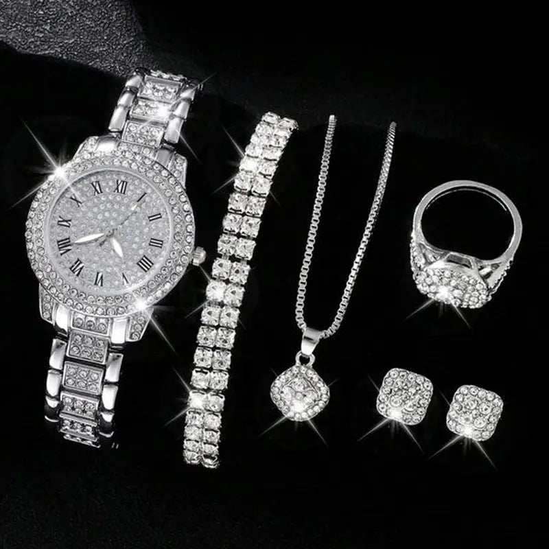Women's Diamond Fashion Roman Quartz Watch Five - piece Set - AMIR BAGS INDIA PRIVATE LIMITED