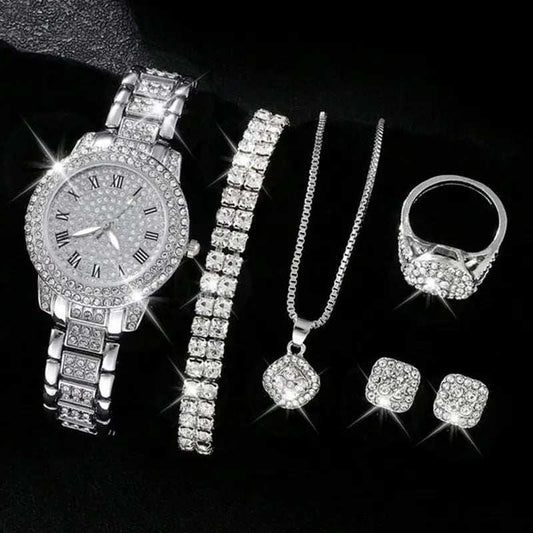 Women's Diamond Fashion Roman Quartz Watch Five - piece Set - AMIR BAGS INDIA PRIVATE LIMITED
