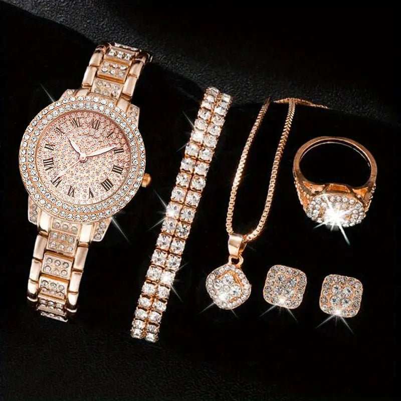 Women's Diamond Fashion Roman Quartz Watch Five - piece Set - AMIR BAGS INDIA PRIVATE LIMITED