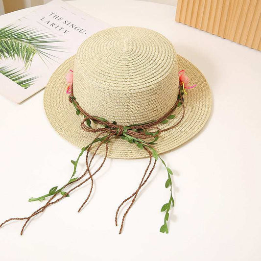 Women's Flat Straw Hat Sun Protection Hat Sun - proof Western Style Beach Hat - AMIR BAGS INDIA PRIVATE LIMITED