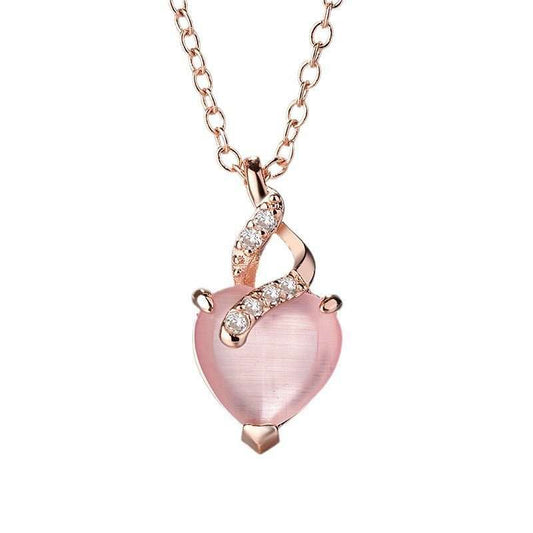 Women's Heart - shaped Pink Crystal Synthetic Pendant Necklace - AMIR BAGS INDIA PRIVATE LIMITED