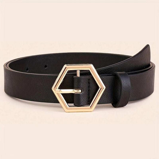 Women's Hexangular Star Irregular Gold Buckle PU Belt - AMIR BAGS INDIA PRIVATE LIMITED