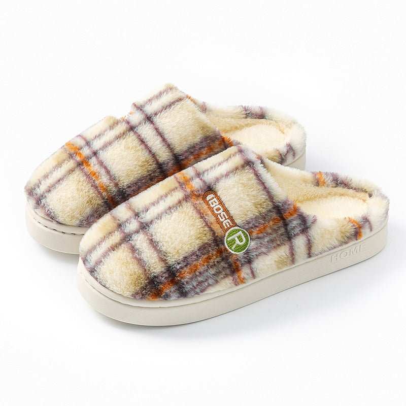 Women's Home Plush Warm Non - slip Plaid Cotton Shoes - AMIR BAGS INDIA PRIVATE LIMITED