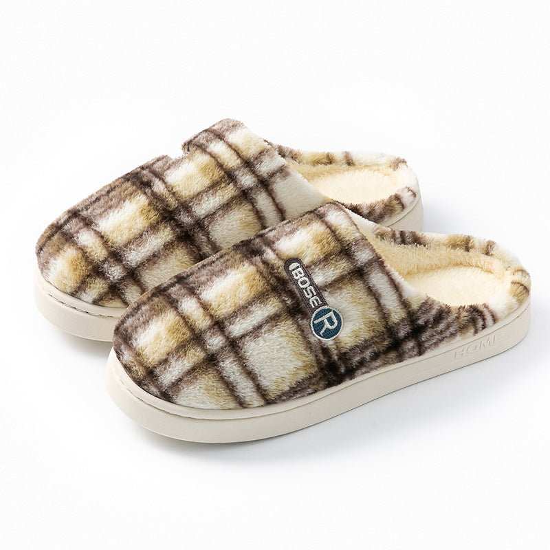 Women's Home Plush Warm Non - slip Plaid Cotton Shoes - AMIR BAGS INDIA PRIVATE LIMITED