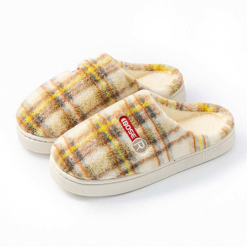 Women's Home Plush Warm Non - slip Plaid Cotton Shoes - AMIR BAGS INDIA PRIVATE LIMITED