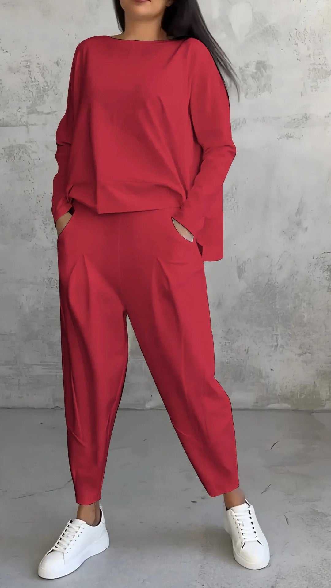 Women's Irregular Suit Long - sleeved Round Neck Top And Loose Harem Pants With Pockets Ins Fashion Trousers Set Women's Clothing - AMIR BAGS INDIA PRIVATE LIMITED