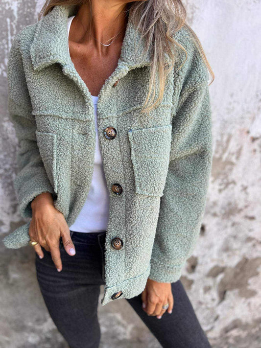 Women's Lapel Single Breasted Lamb Wool Coat - AMIR BAGS INDIA PRIVATE LIMITED