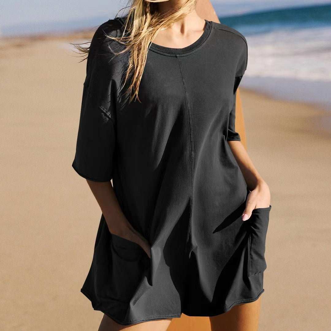 Women's Loose Short - sleeved Shorts Jumpsuit Summer Casual Backless Beach Overall Pants With Pockets - AMIR BAGS INDIA PRIVATE LIMITED